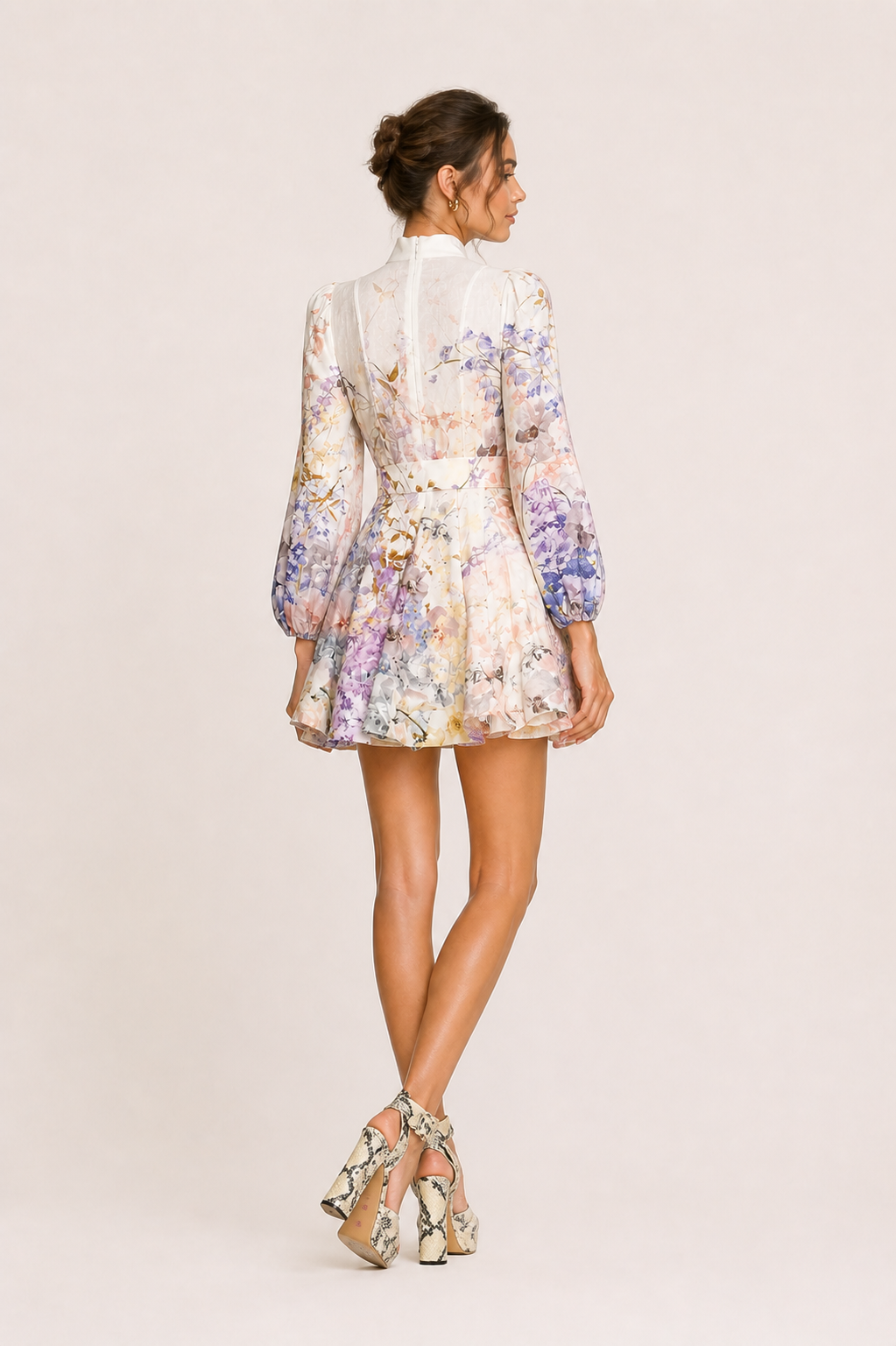 Vestido corto floral mujer cuello alto botones cinturón vuelo - Candice