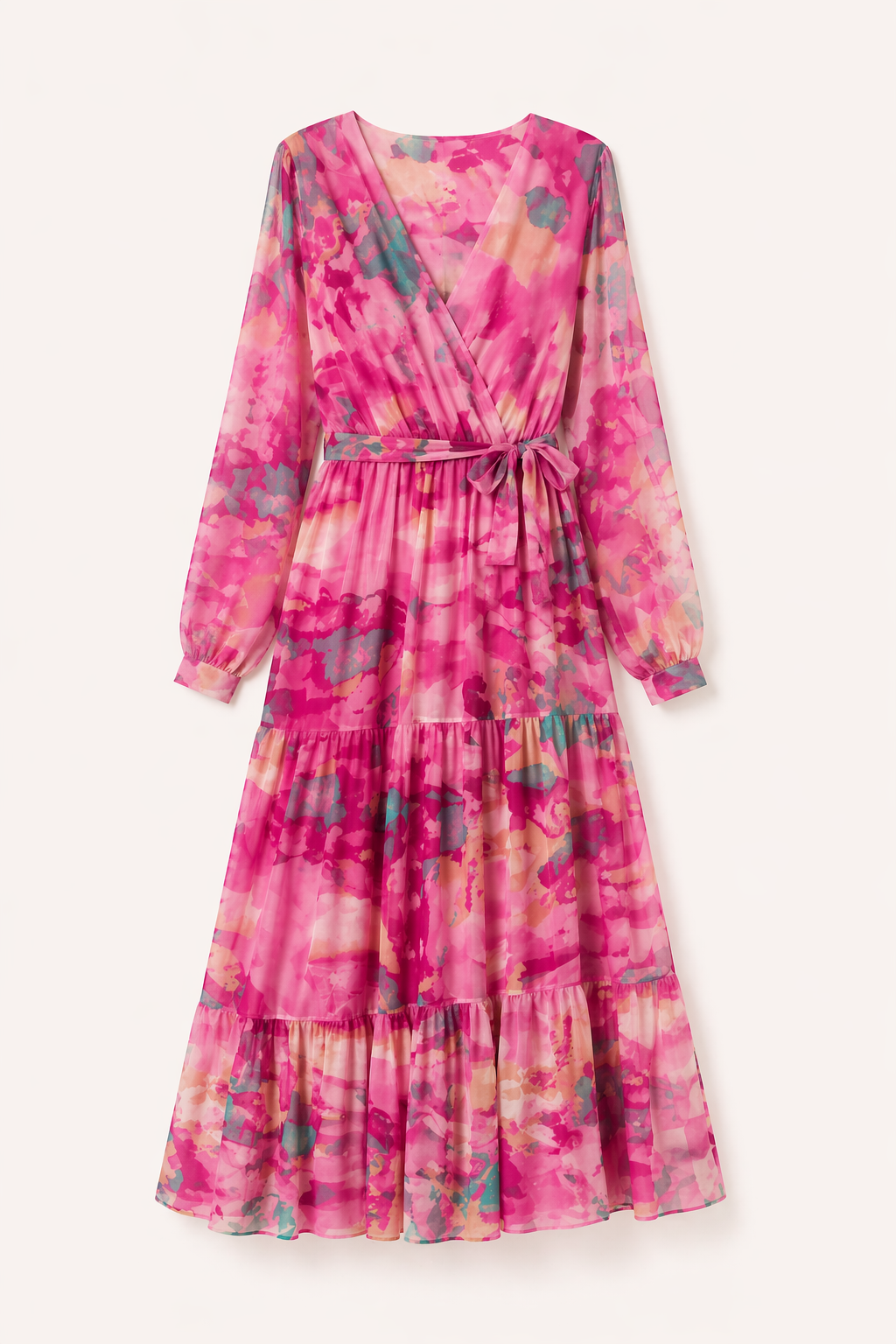 Vestido midi estampado floral manga larga cinturón mujer primavera - Paola