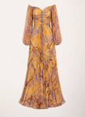 Vestido largo plisado elegante escote recto abertura lateral mujer - Lucía
