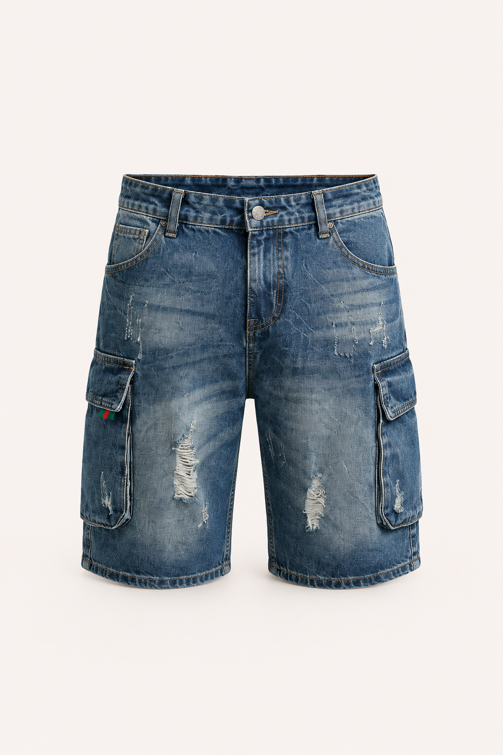 Pantalón corto vaquero hombre cargo bolsillos laterales rotos cinturón - Dietmar