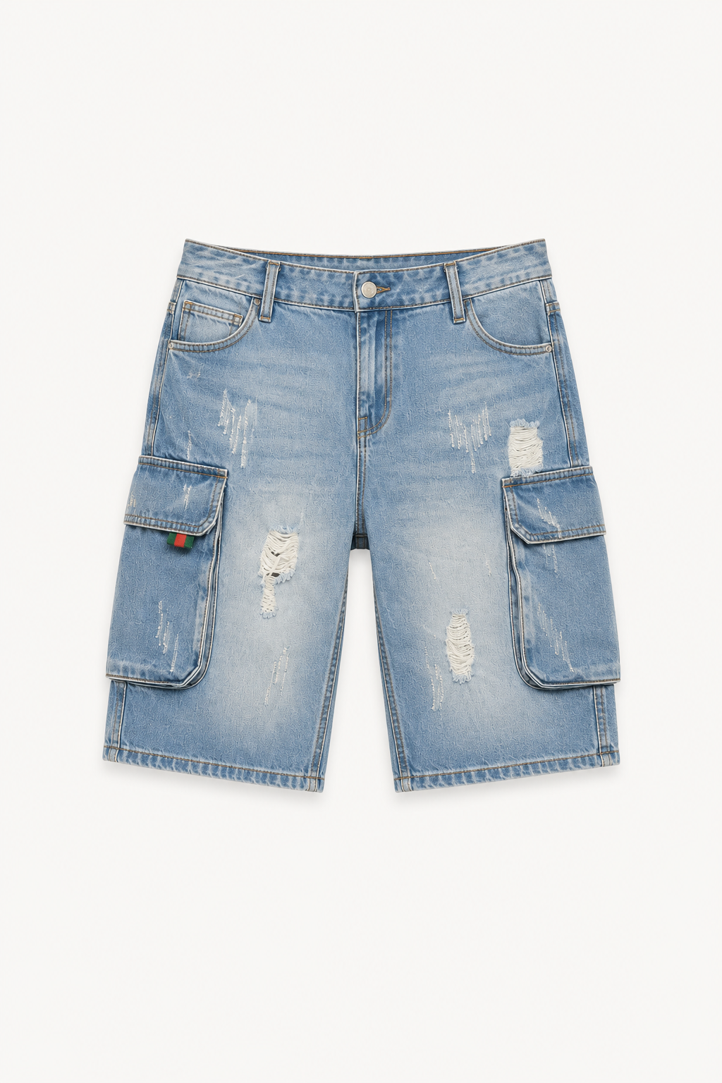 Pantalón corto vaquero hombre cargo bolsillos laterales rotos cinturón - Dietmar
