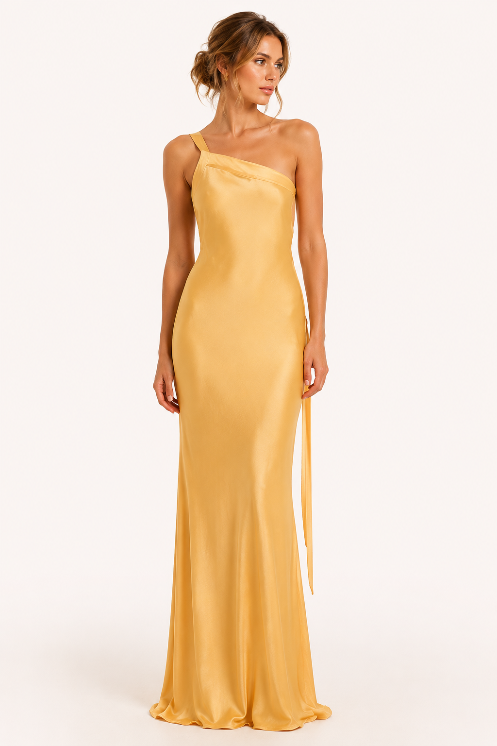 Vestido largo mujer un hombro escote diagonal ajustado elegante - Annelie