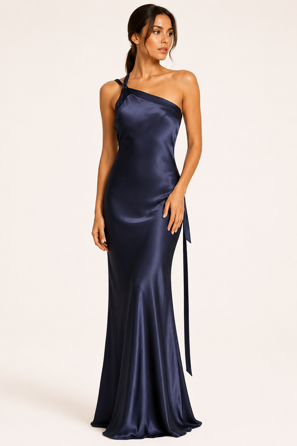 Vestido largo mujer un hombro escote diagonal ajustado elegante - Annelie
