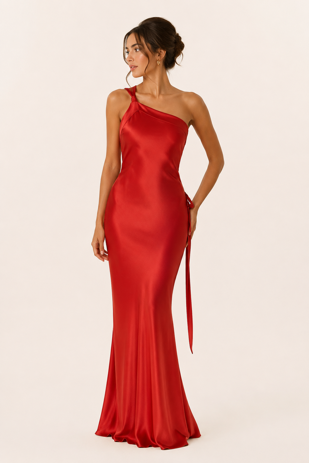 Vestido largo mujer un hombro escote diagonal ajustado elegante - Annelie