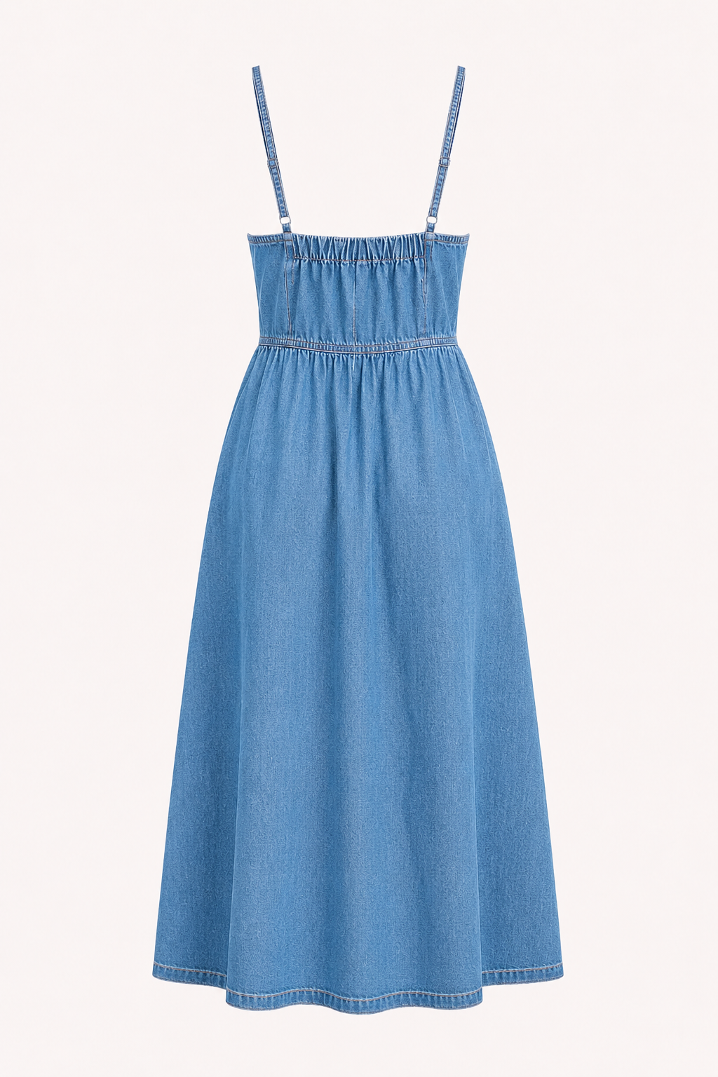 Vestido vaquero midi mujer tirantes finos botones cintura marcada - Hanneli