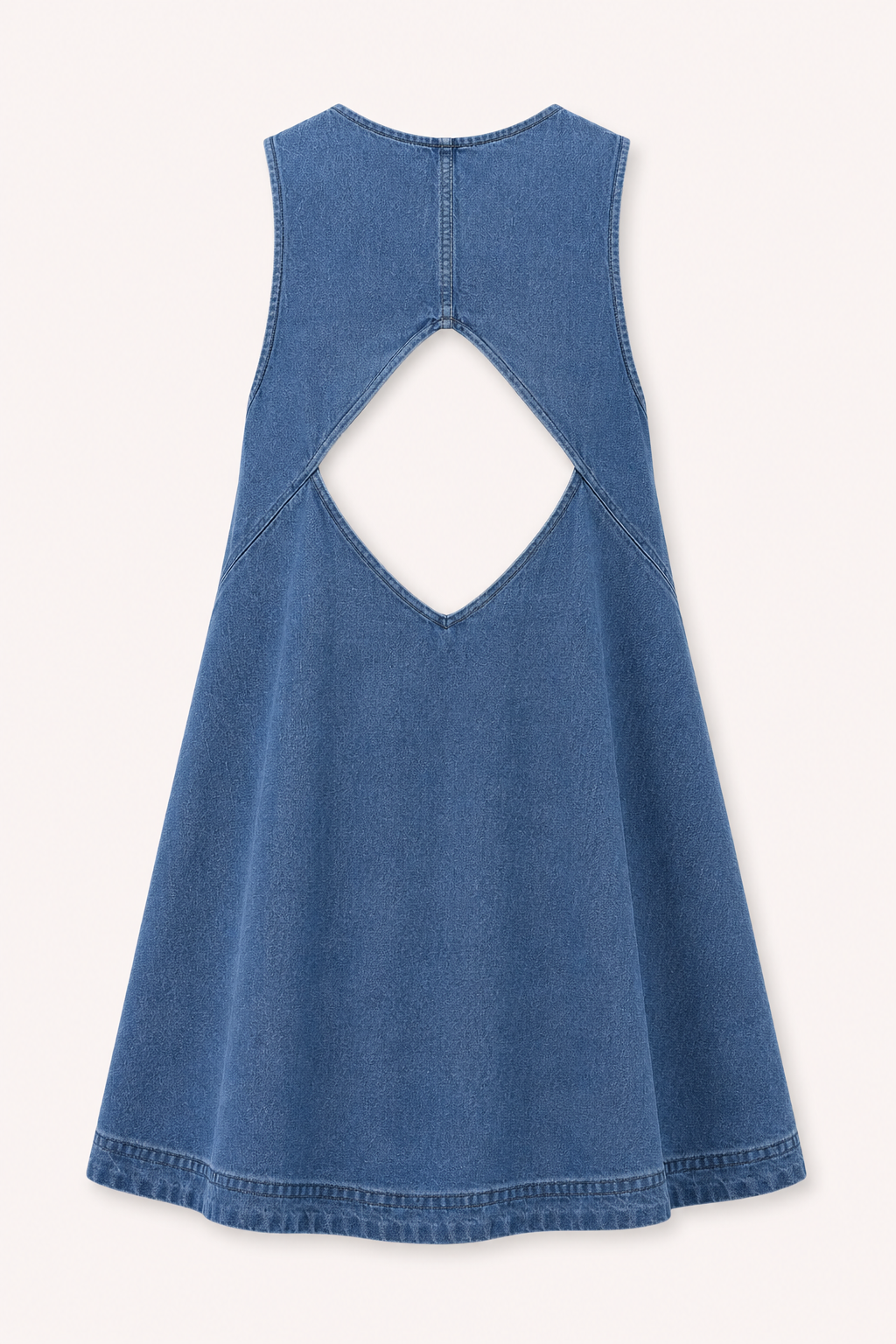 Vestido corto mujer denim sin mangas corte evasé cuello redondo - Elske