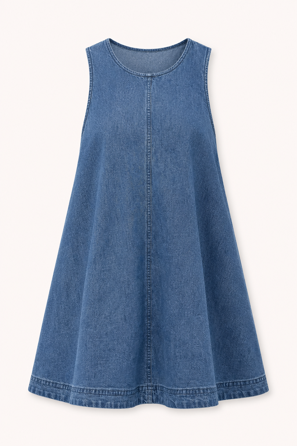 Vestido corto mujer denim sin mangas corte evasé cuello redondo - Elske