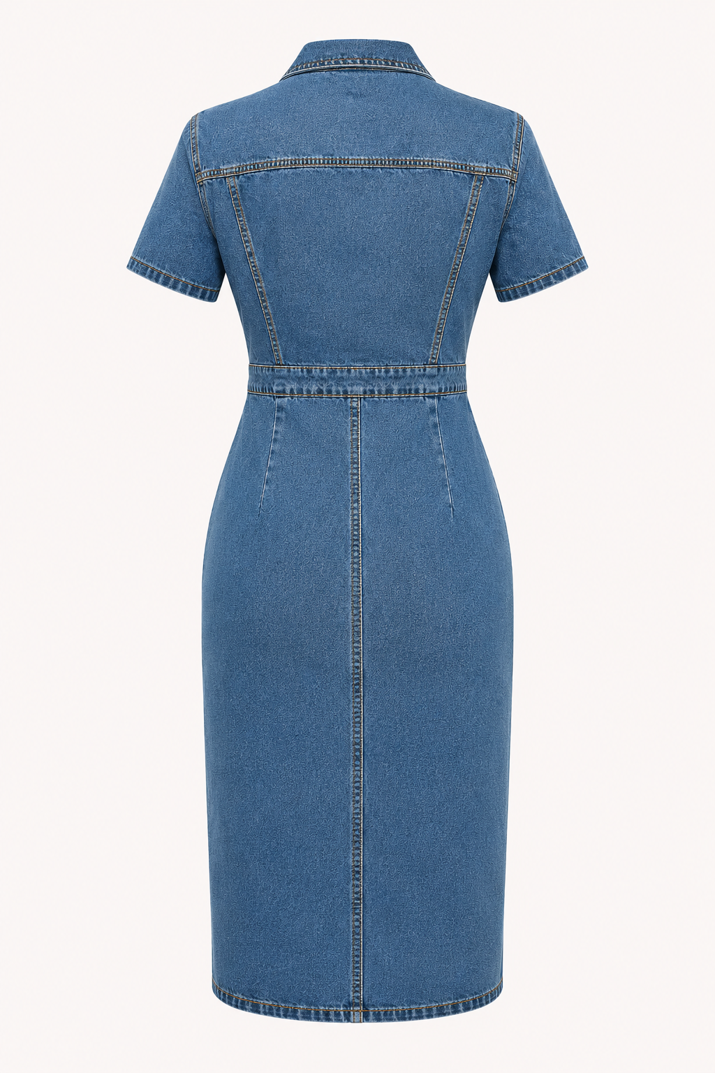 Vestido midi denim mujer cuello camisero botones ajuste entallado - Elara