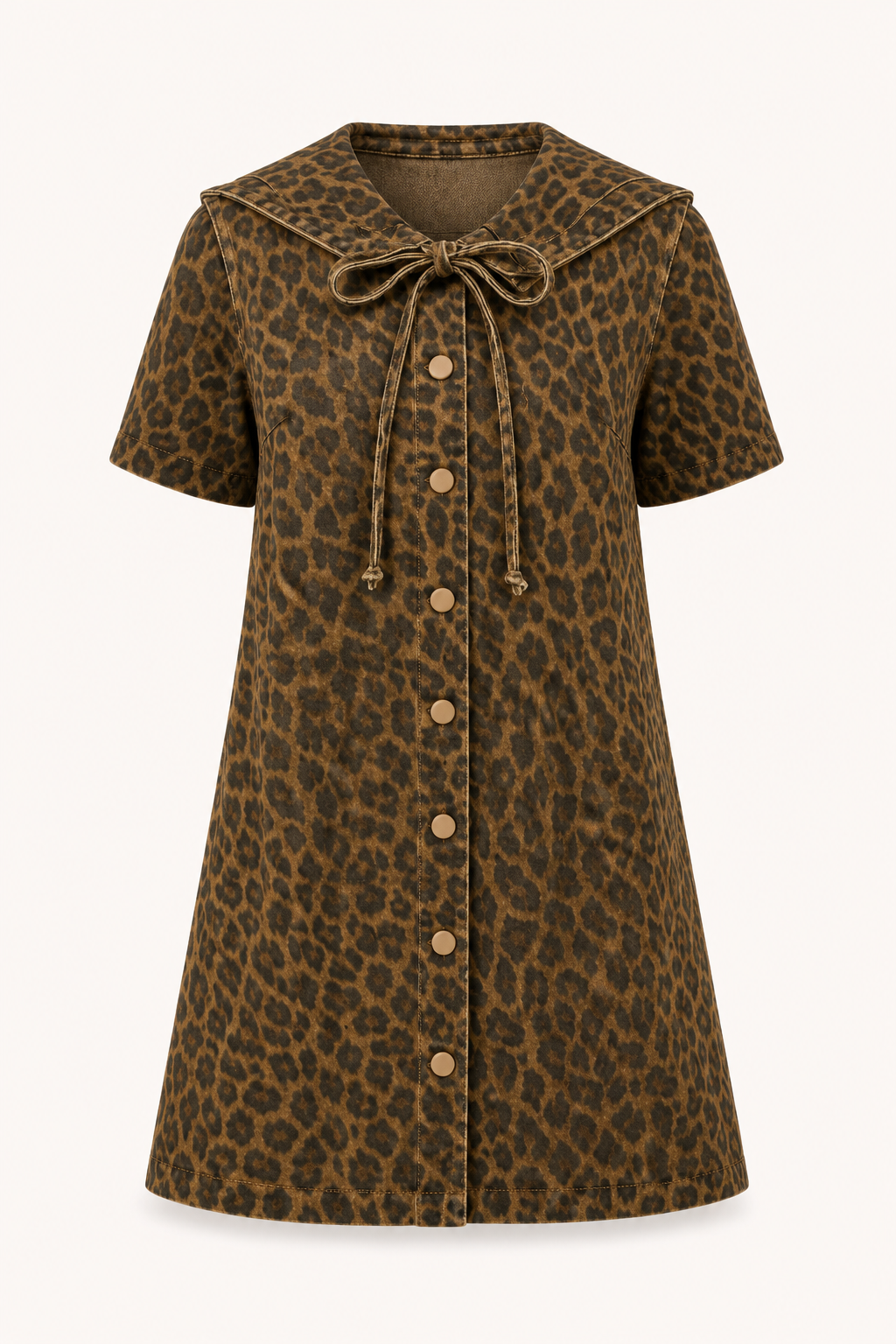 Vestido denim corto mujer cuello marinero manga corta botones estampado - Paula