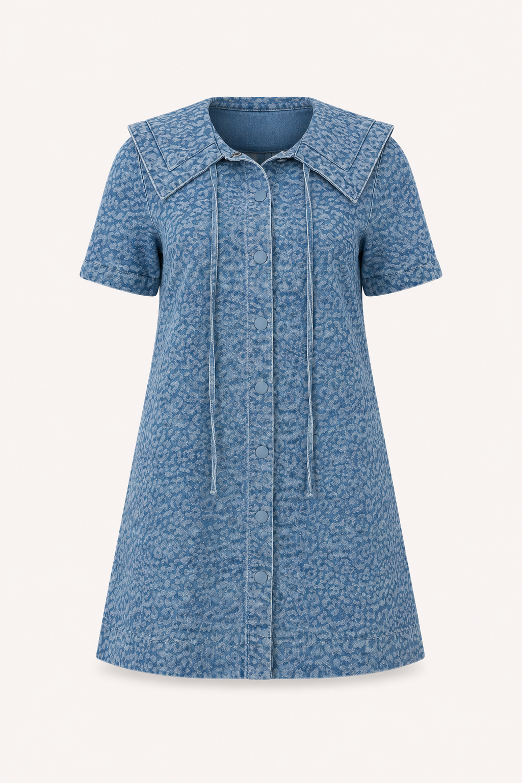 Vestido denim corto mujer cuello marinero manga corta botones estampado - Paula