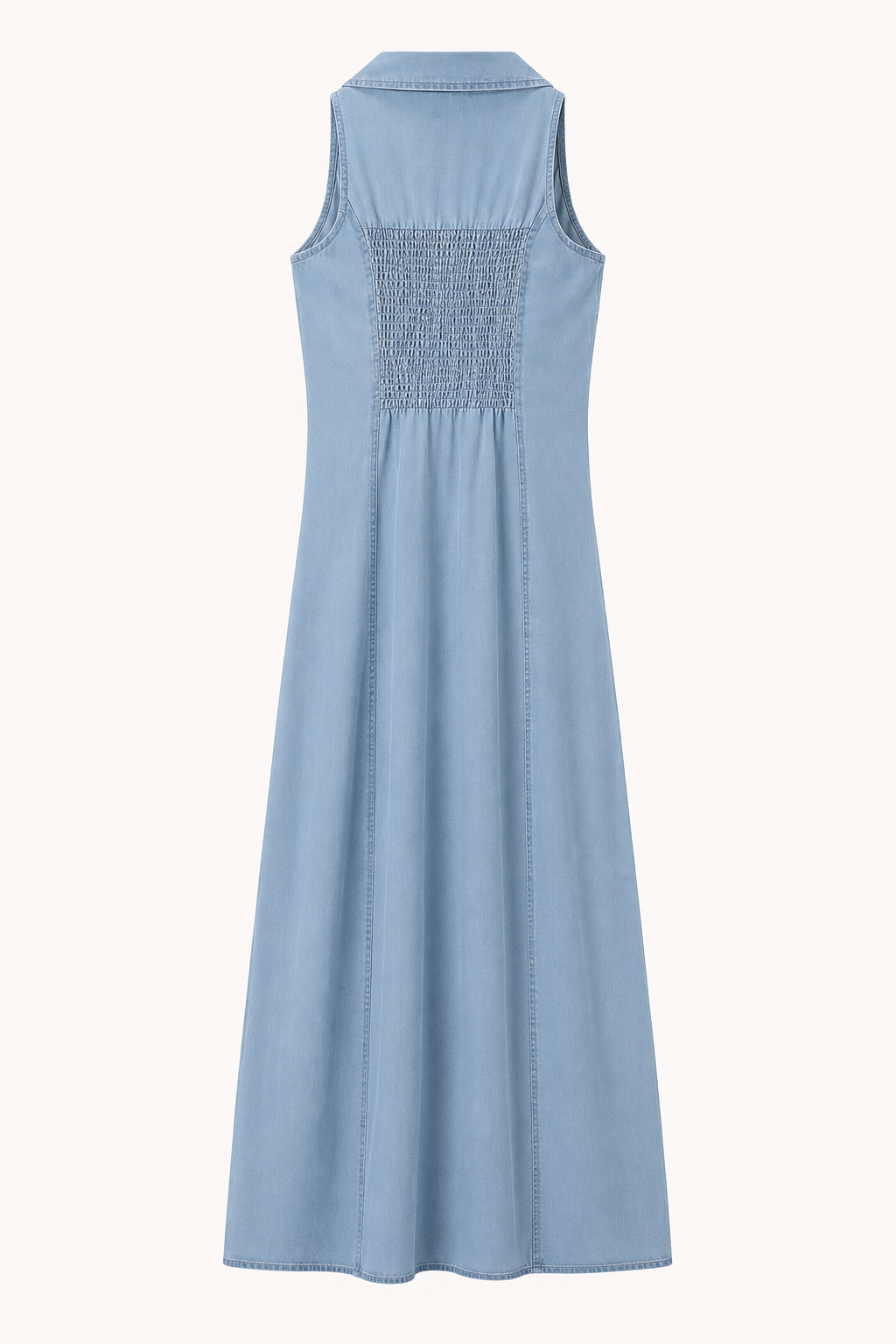 Vestido largo denim mujer sin mangas cuello solapa botones casual - Elara