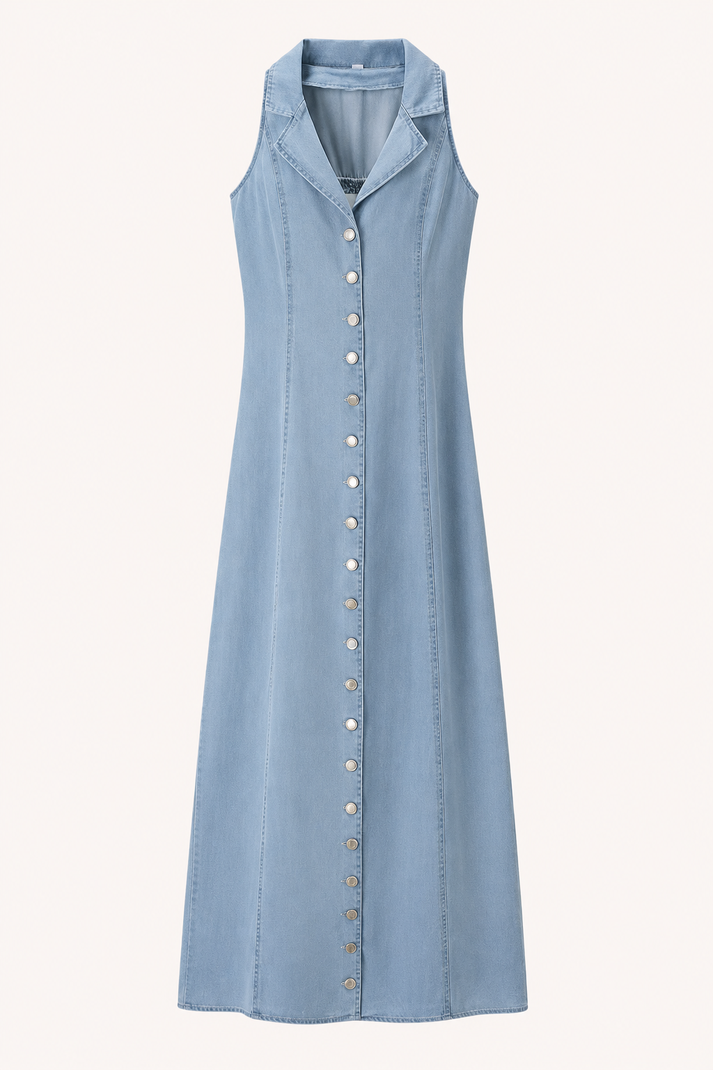 Vestido largo denim mujer sin mangas cuello solapa botones casual - Elara
