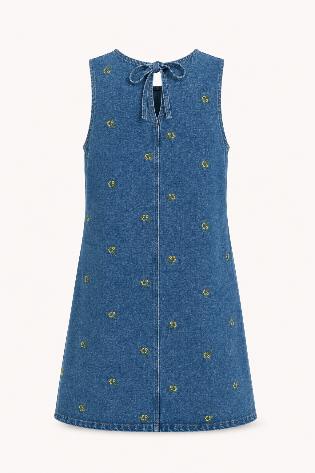 Vestido corto denim mujer sin mangas silueta recta detalles delicados - Leni