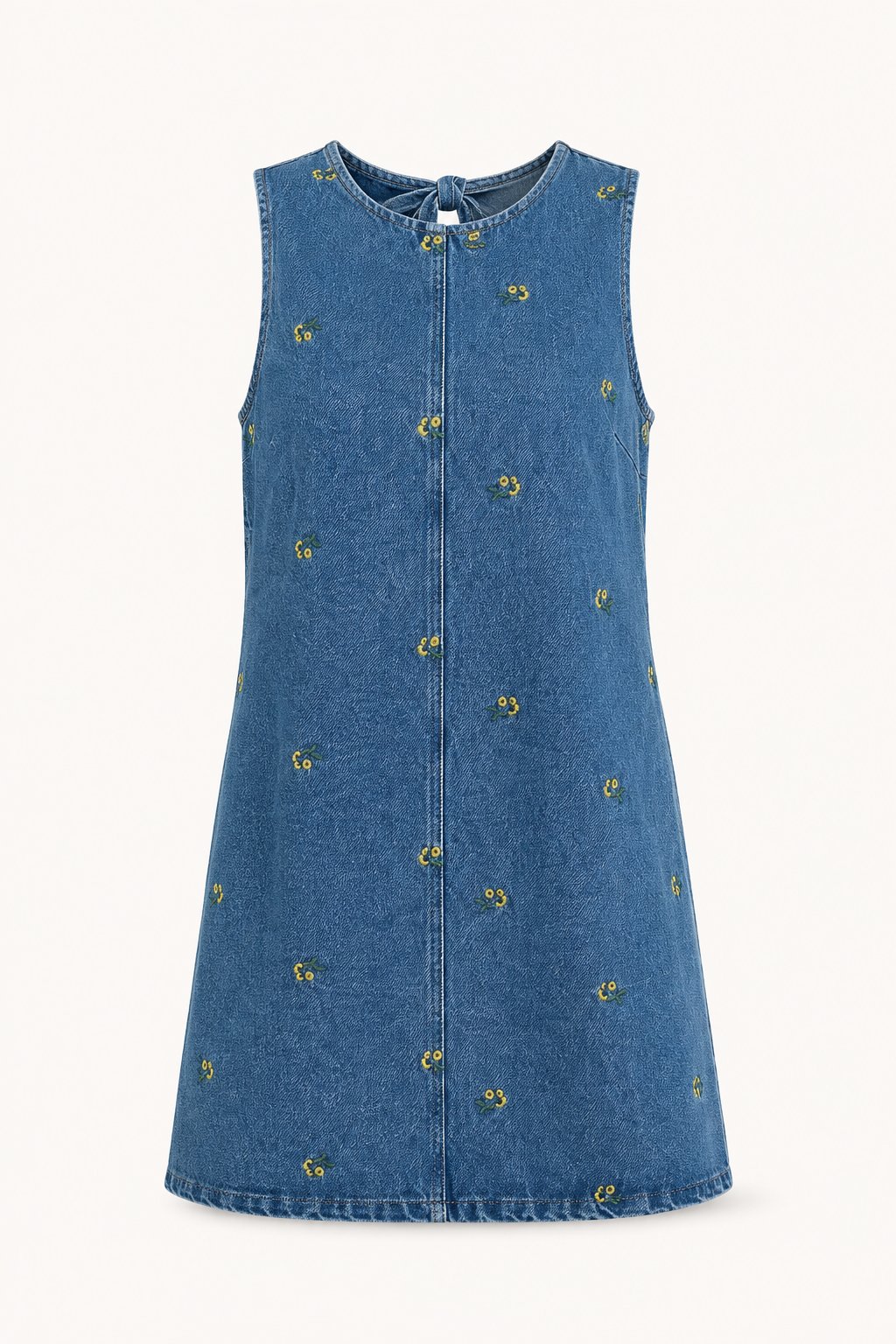 Vestido corto denim mujer sin mangas silueta recta detalles delicados - Leni
