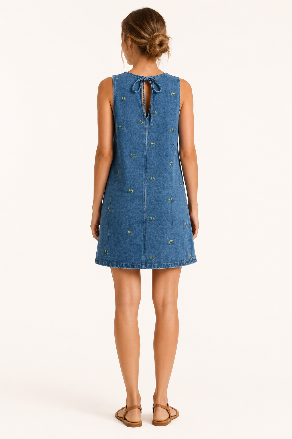 Vestido corto denim mujer sin mangas silueta recta detalles delicados - Leni