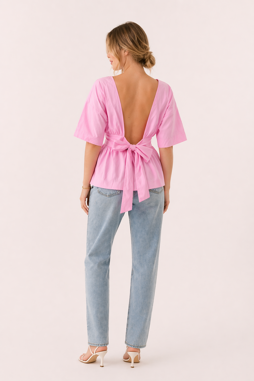 Blusa mujer escote V manga ancha cintura marcada casual verano - Natalia