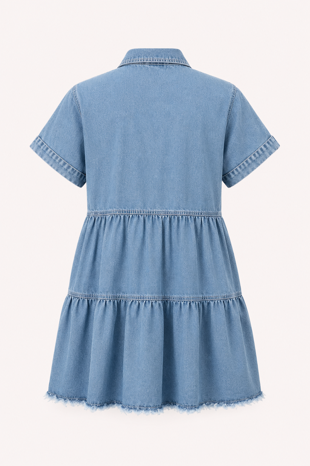 Vestido corto vaquero mujer manga corta bolsillos bajo deshilachado - Heike
