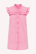 Vestido corto denim mujer volantes superiores botones silueta amplia - Meike