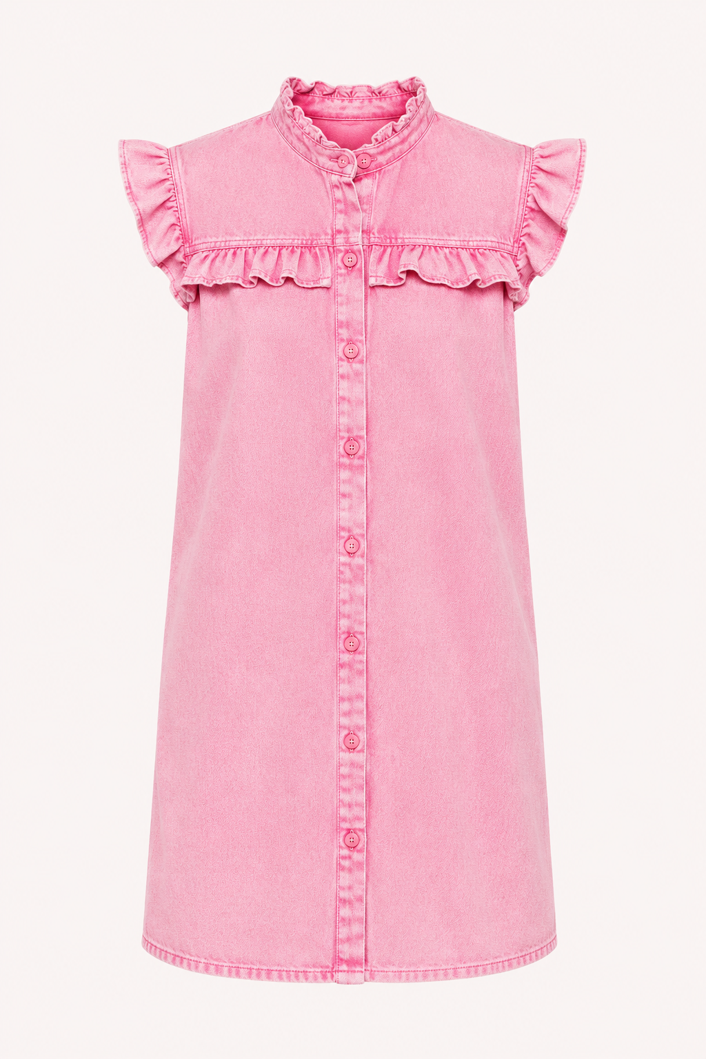 Vestido corto denim mujer volantes superiores botones silueta amplia - Meike