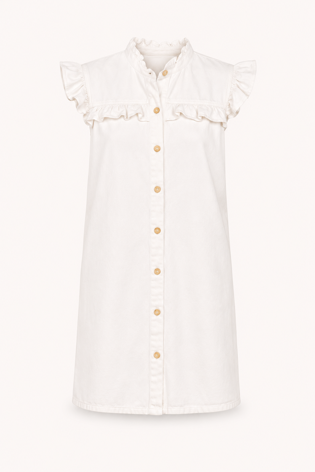 Vestido corto denim mujer volantes superiores botones silueta amplia - Meike