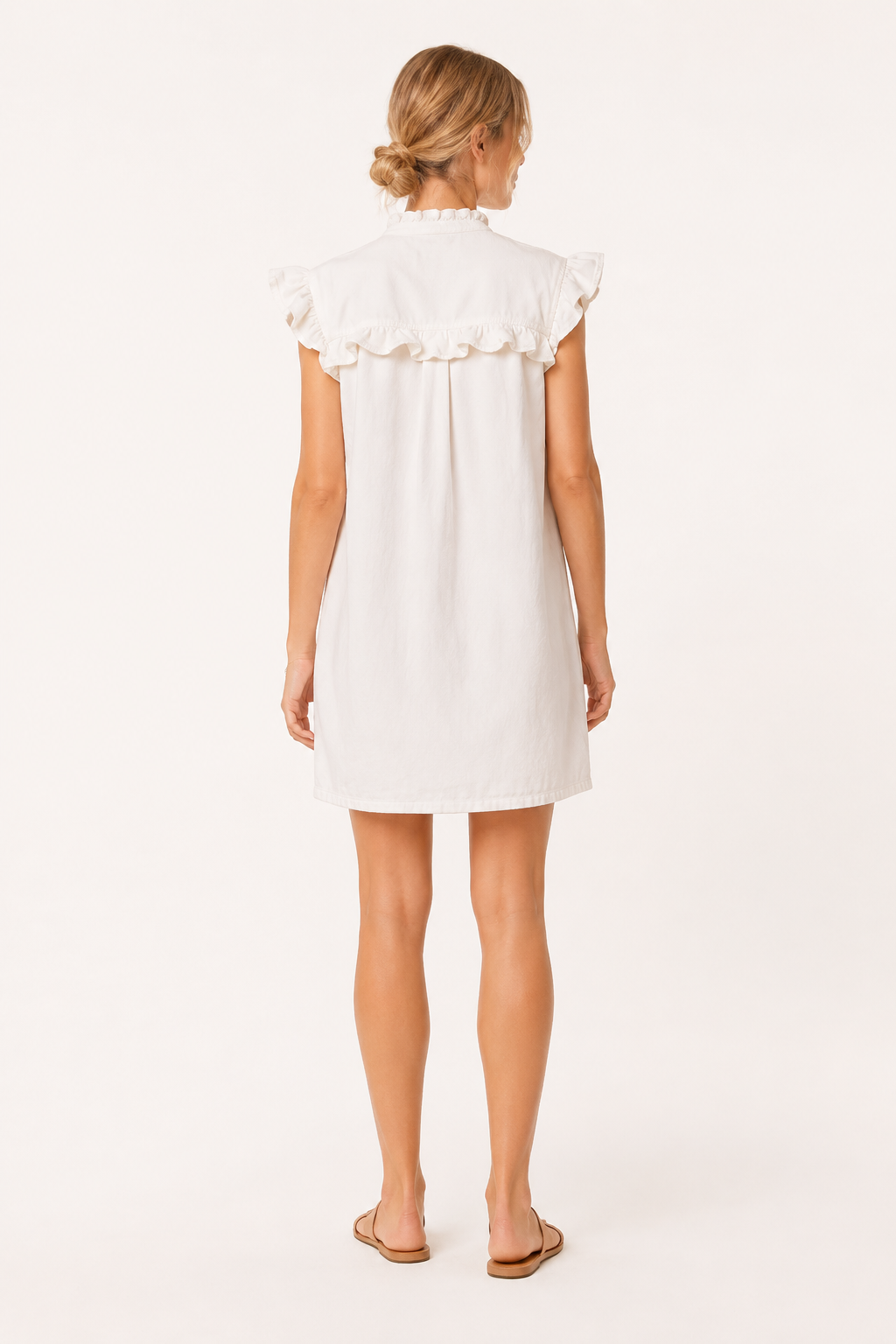 Vestido corto denim mujer volantes superiores botones silueta amplia - Meike