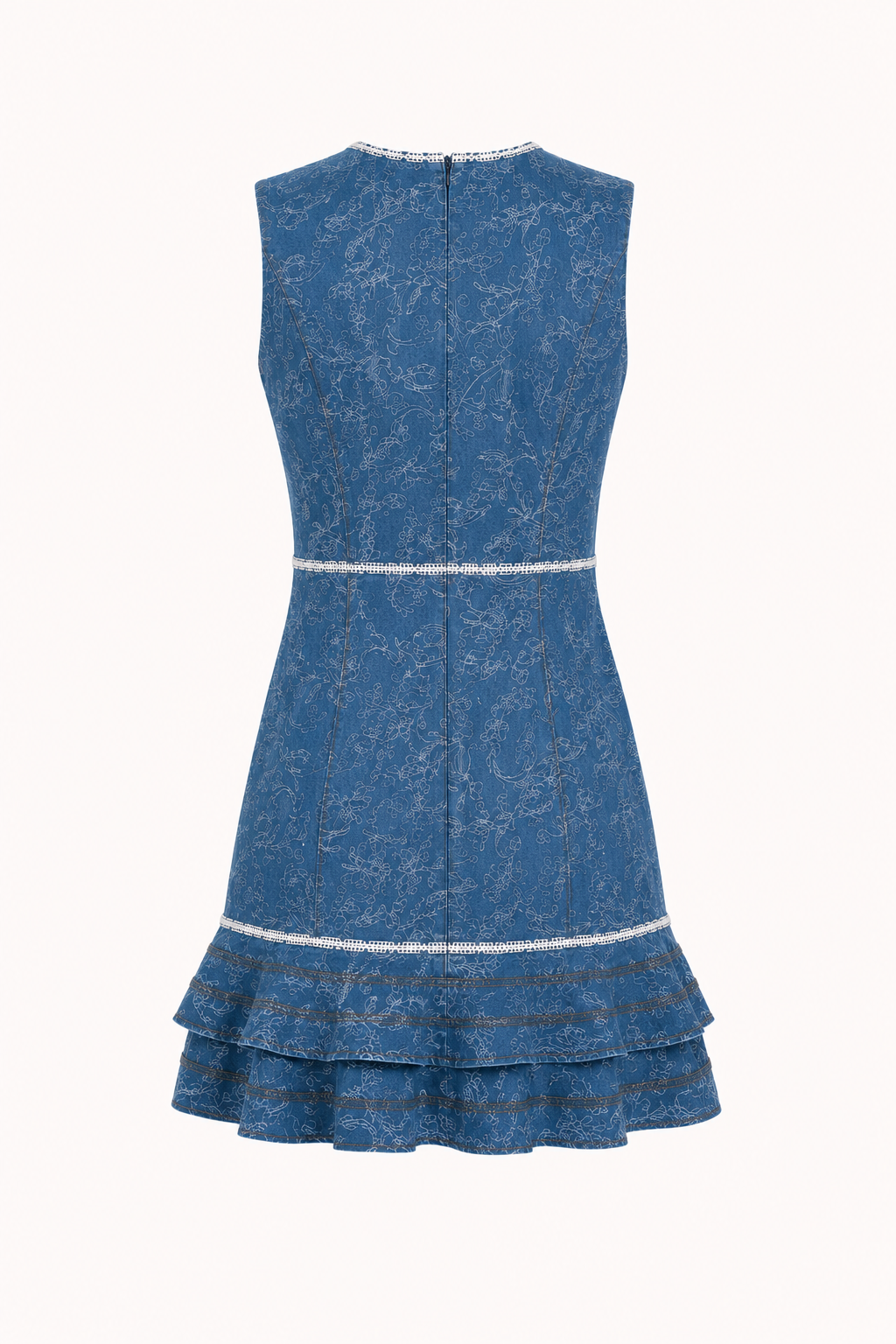 Vestido corto denim mujer sin mangas estampado doble volante inferior - Gerlind