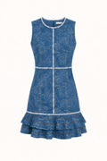 Vestido corto denim mujer sin mangas estampado doble volante inferior - Gerlind