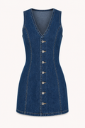 Vestido corto denim mujer escote V botones silueta favorecedora casual - Ilse