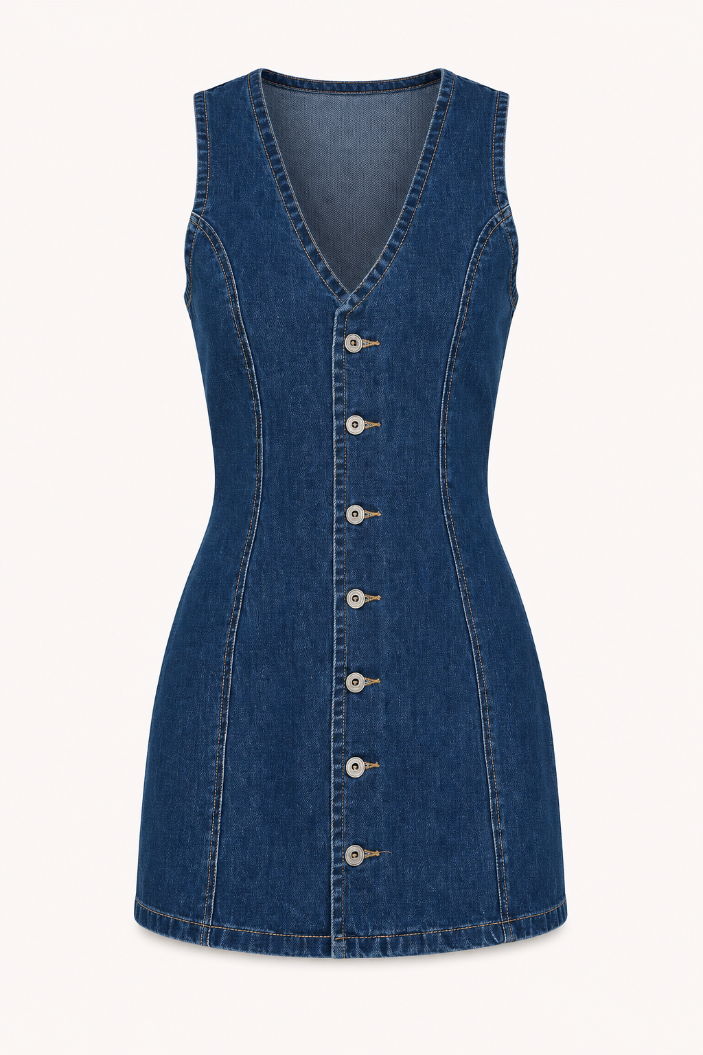 Vestido corto denim mujer escote V botones silueta favorecedora casual - Ilse