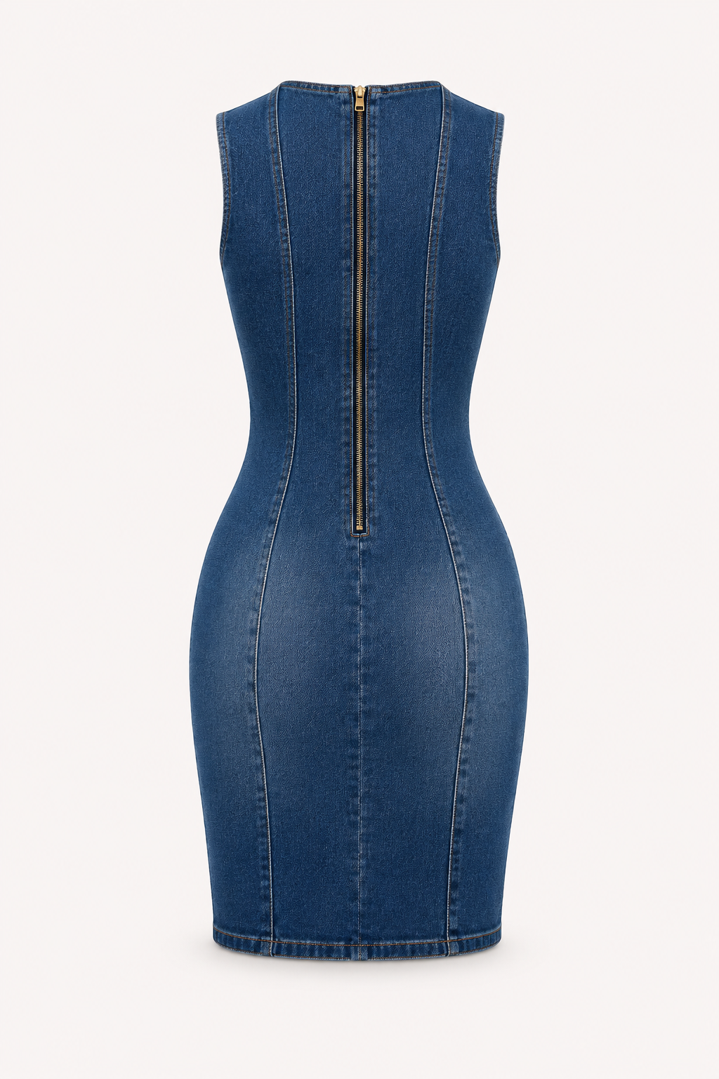 Vestido denim corto mujer sin mangas detalles metálicos abertura pecho - Karol