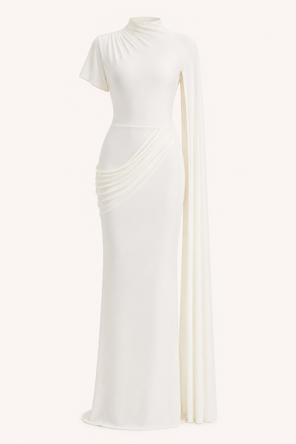 Vestido largo mujer gala cuello alto capa fluida pliegues elegante - Mirna