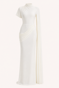 Vestido largo mujer gala cuello alto capa fluida pliegues elegante - Mirna