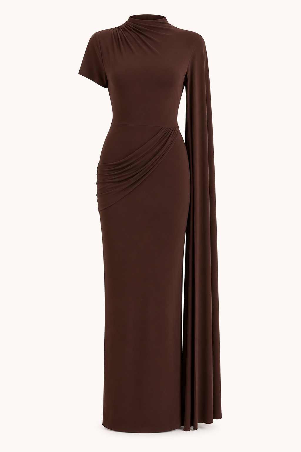 Vestido largo mujer gala cuello alto capa fluida pliegues elegante - Mirna