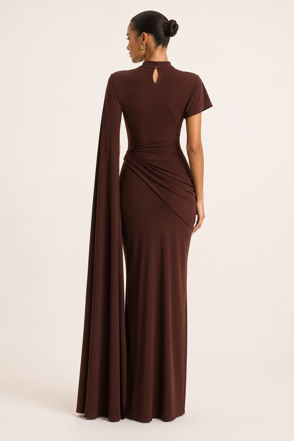Vestido largo mujer gala cuello alto capa fluida pliegues elegante - Mirna