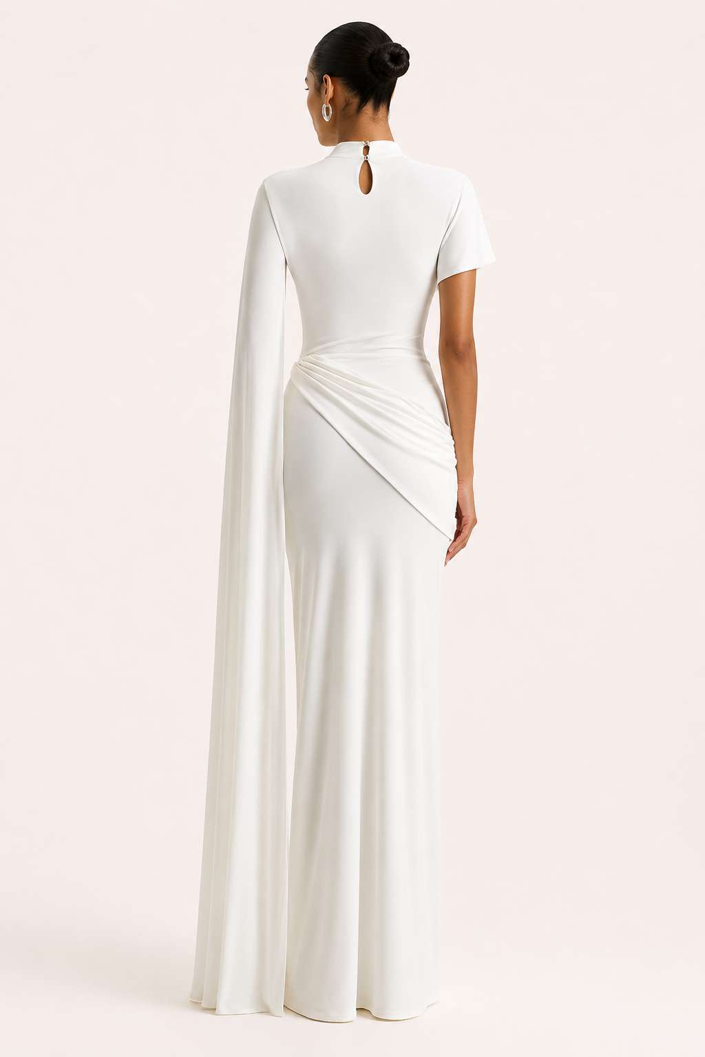 Vestido largo mujer gala cuello alto capa fluida pliegues elegante - Mirna