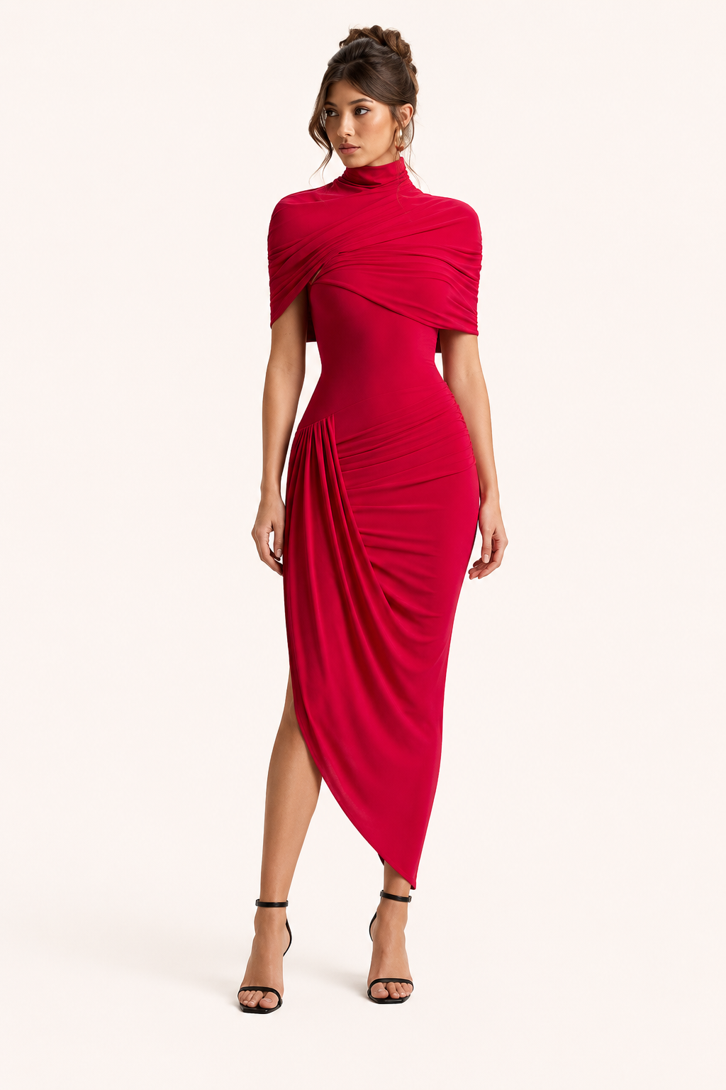 Vestido midi mujer boda invitada cuello alto elegante sofisticado - Katja