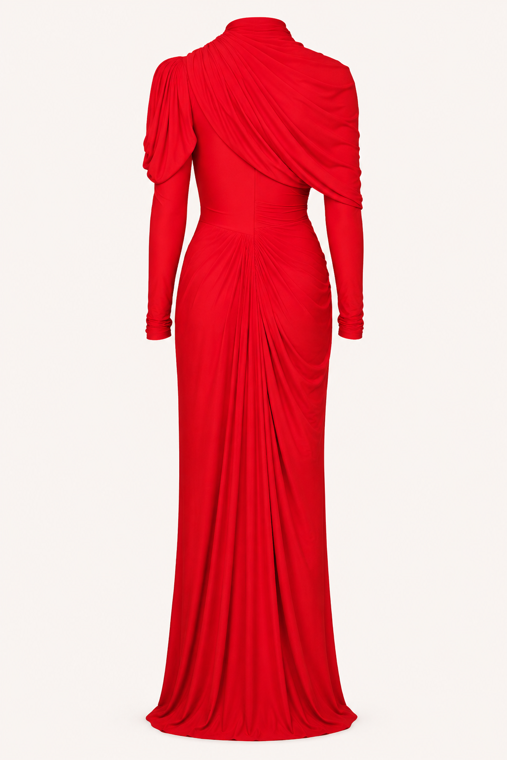 Vestido largo mujer elegante cuello alto manga larga pliegues cruzados - Sonhia