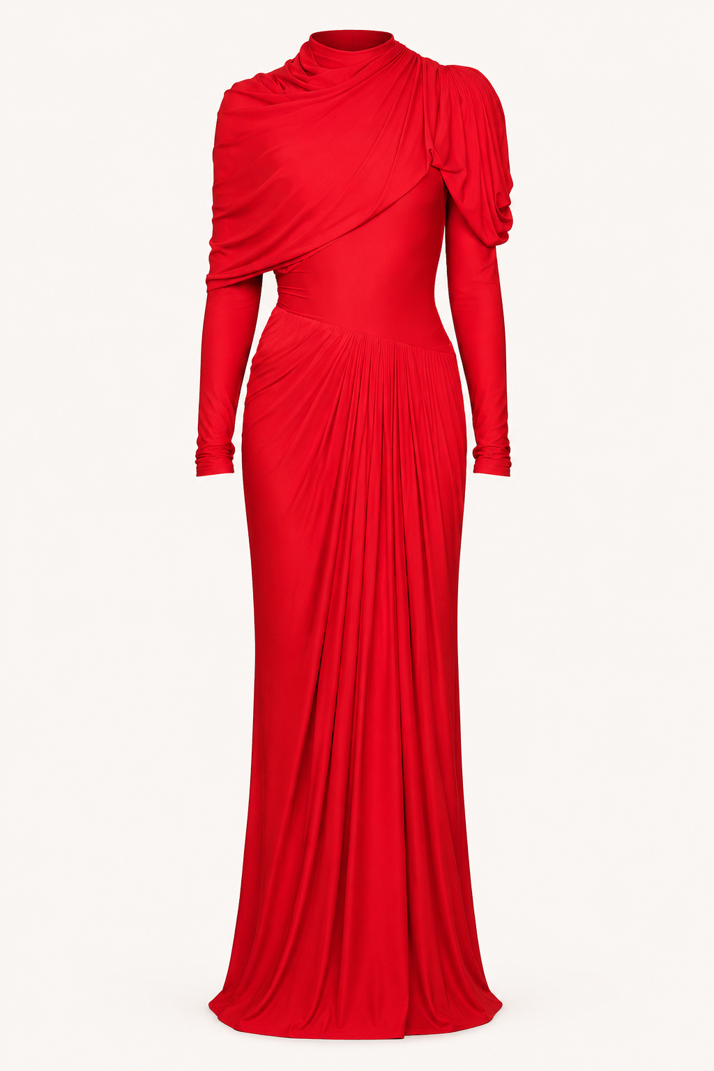 Vestido largo mujer elegante cuello alto manga larga pliegues cruzados - Sonhia