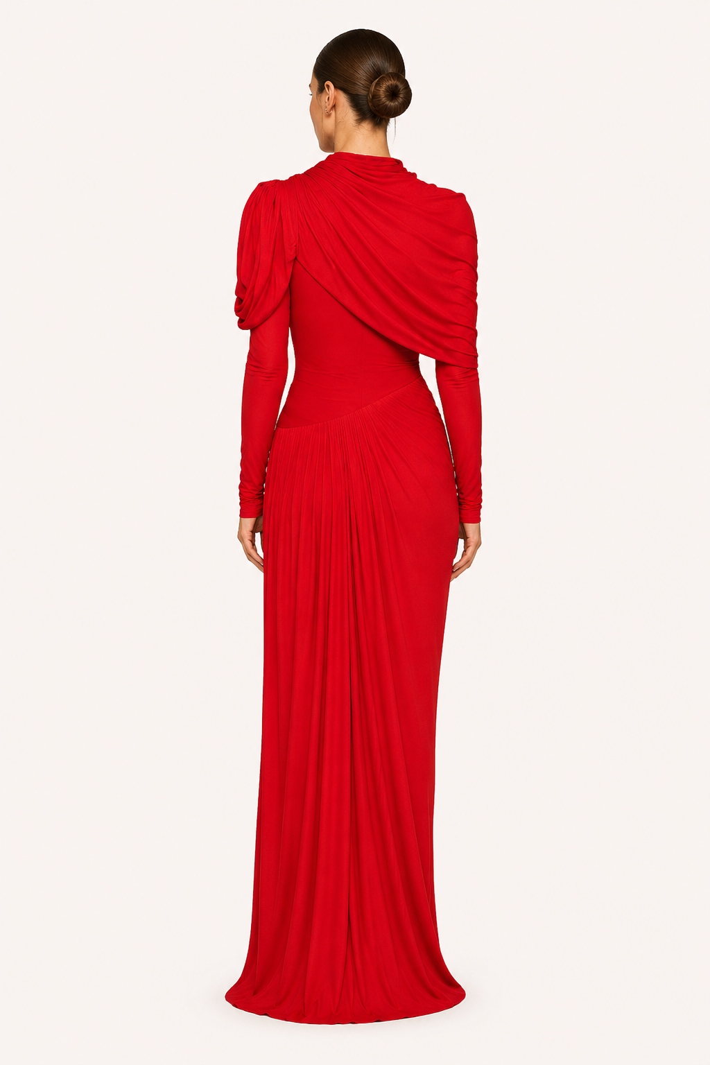 Vestido largo mujer elegante cuello alto manga larga pliegues cruzados - Sonhia