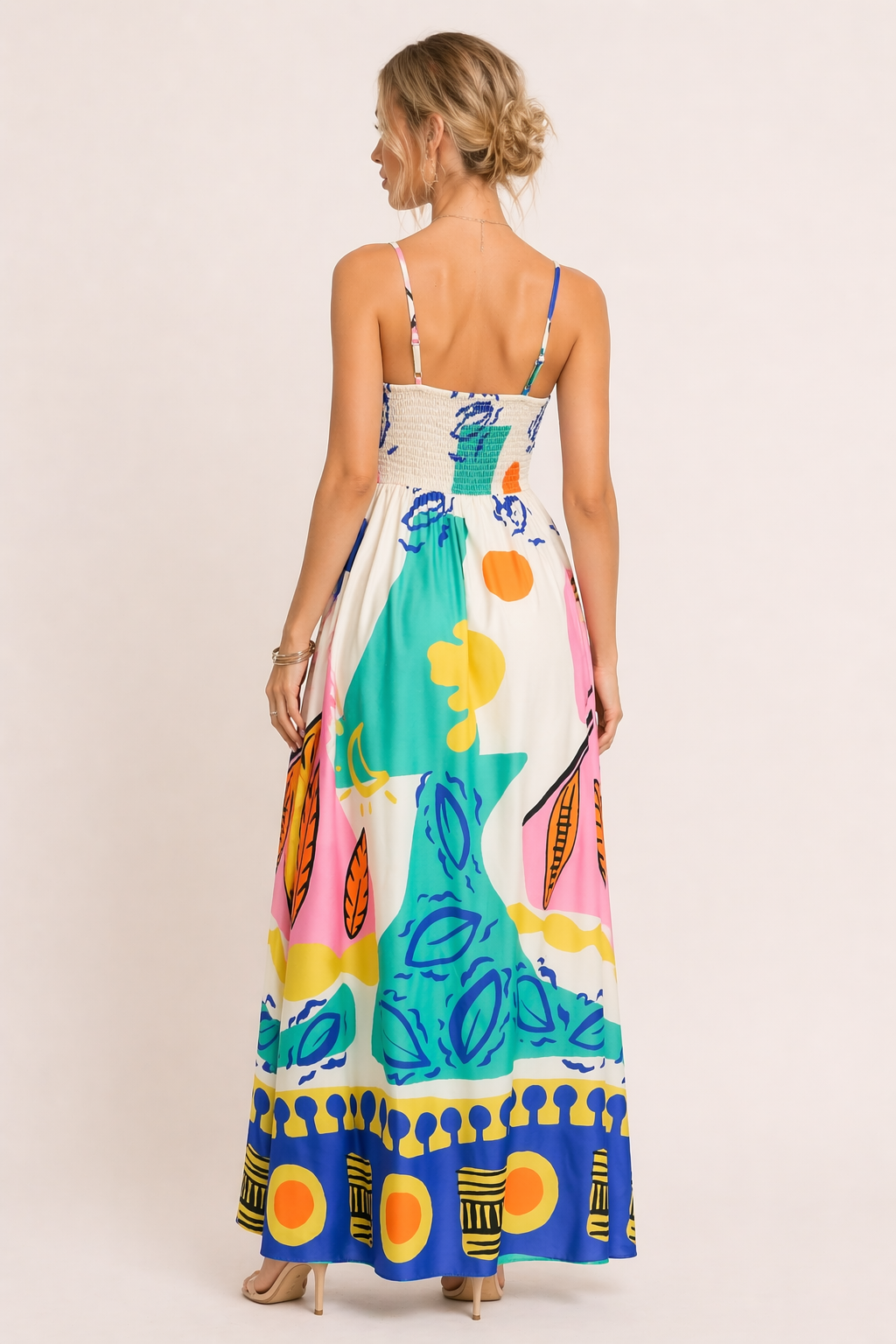 Vestido largo tirantes estampado gráfico abertura mujer verano - Aroa