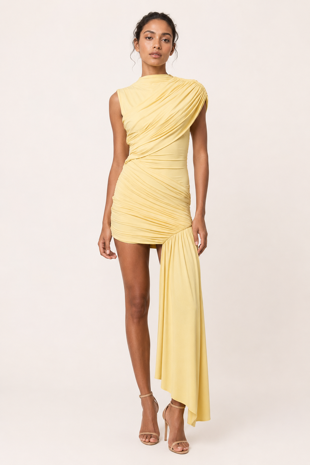Vestido corto mujer elegante fruncido cuello alto ajustado noche fiesta - Elisa