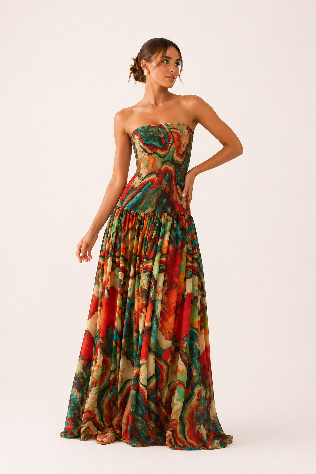 Vestido largo sin tirantes mujer cuerpo ajustado falda amplia - Hellen