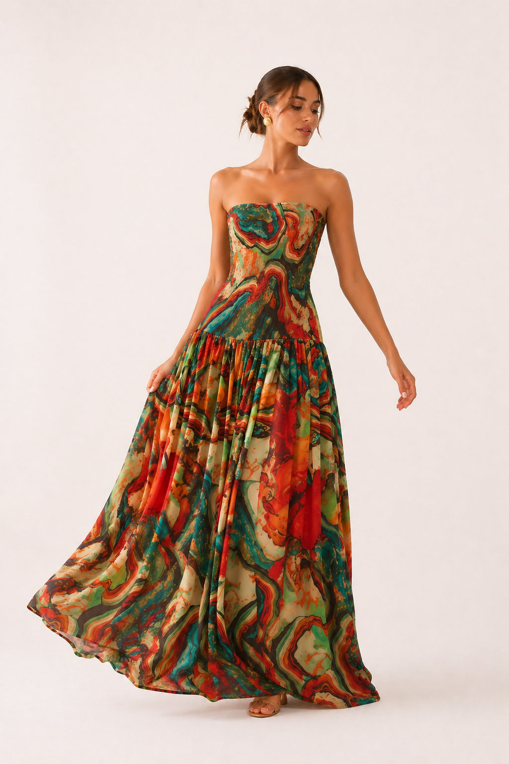 Vestido largo sin tirantes mujer cuerpo ajustado falda amplia - Hellen