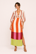 Vestido midi rayas nudo frontal manga amplia abertura mujer - Frida