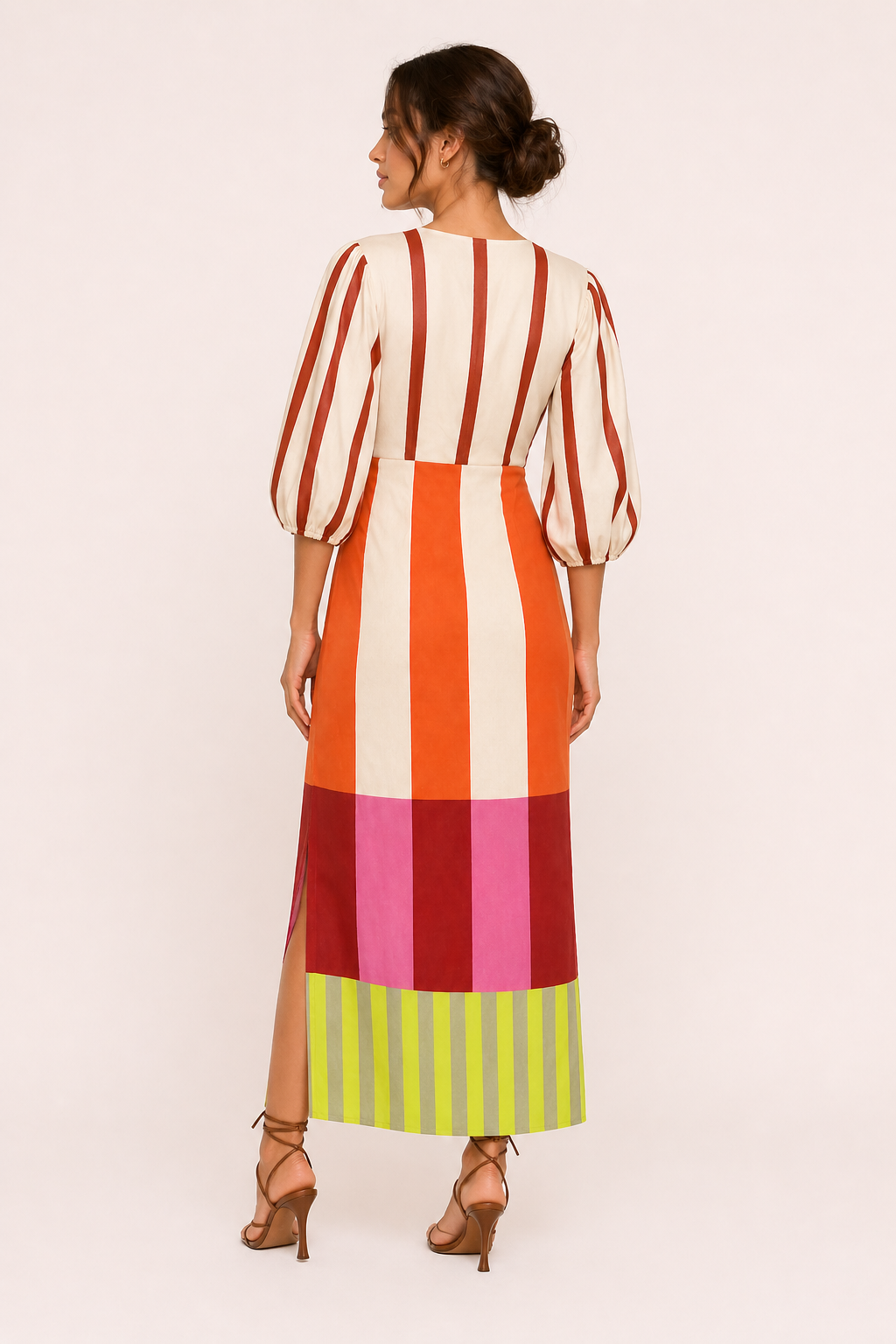 Vestido midi rayas nudo frontal manga amplia abertura mujer - Frida