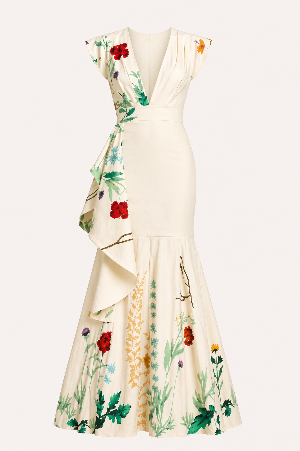 Vestido largo floral escote pronunciado cintura marcada mujer fiesta - Elke