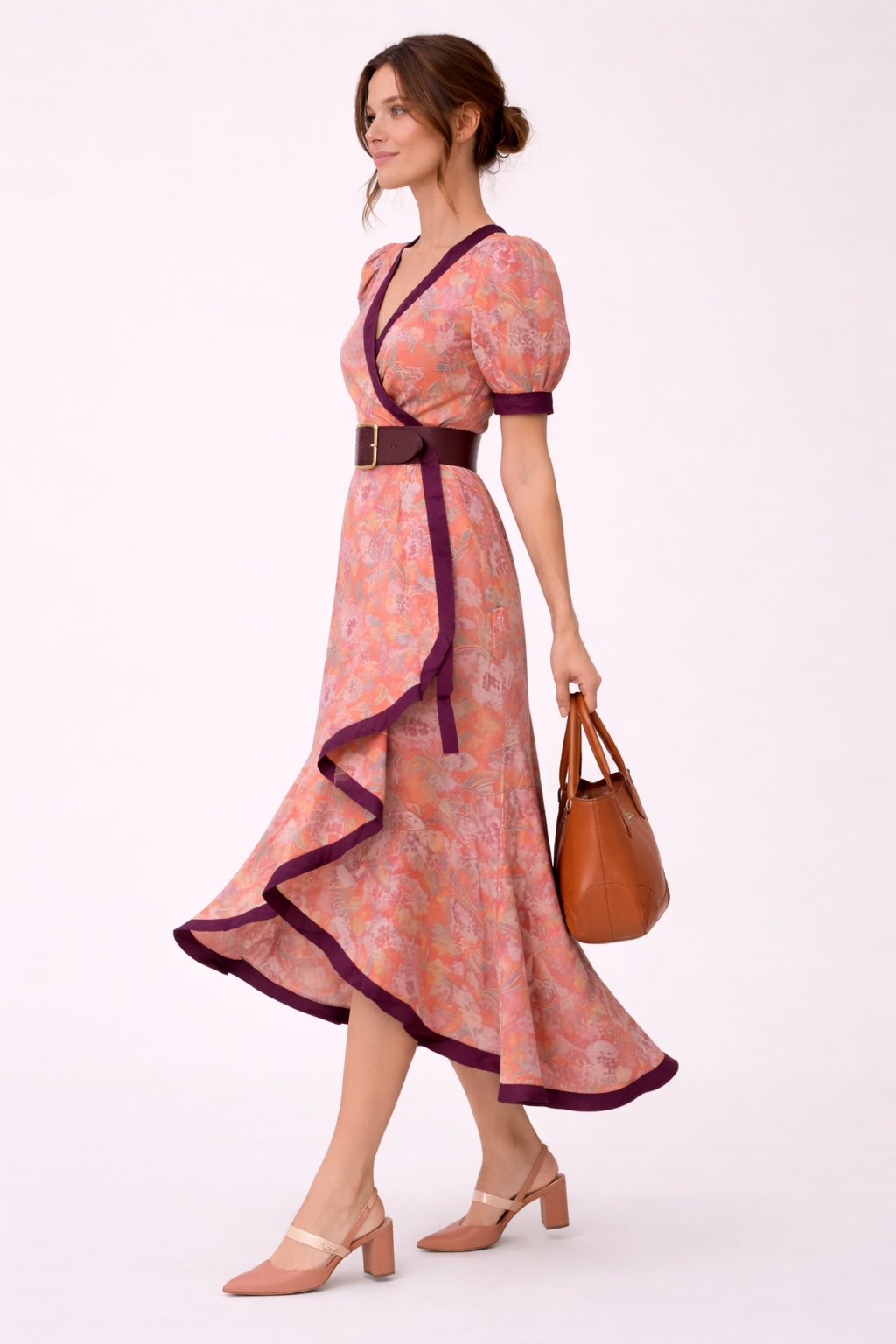 Vestido maxi estampado con mangas cortas para mujer - Anahí