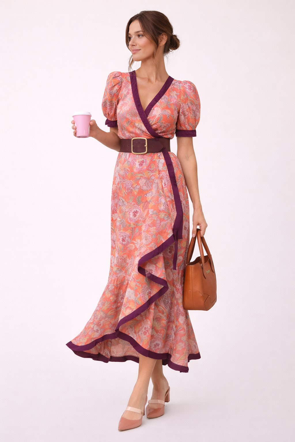 Vestido maxi estampado con mangas cortas para mujer - Anahí
