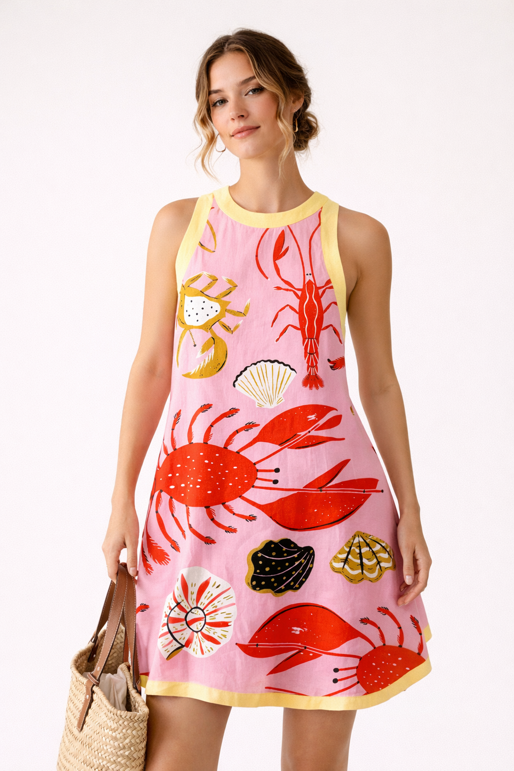 Vestido para mujer mini con estampado marino vibrante - Coral