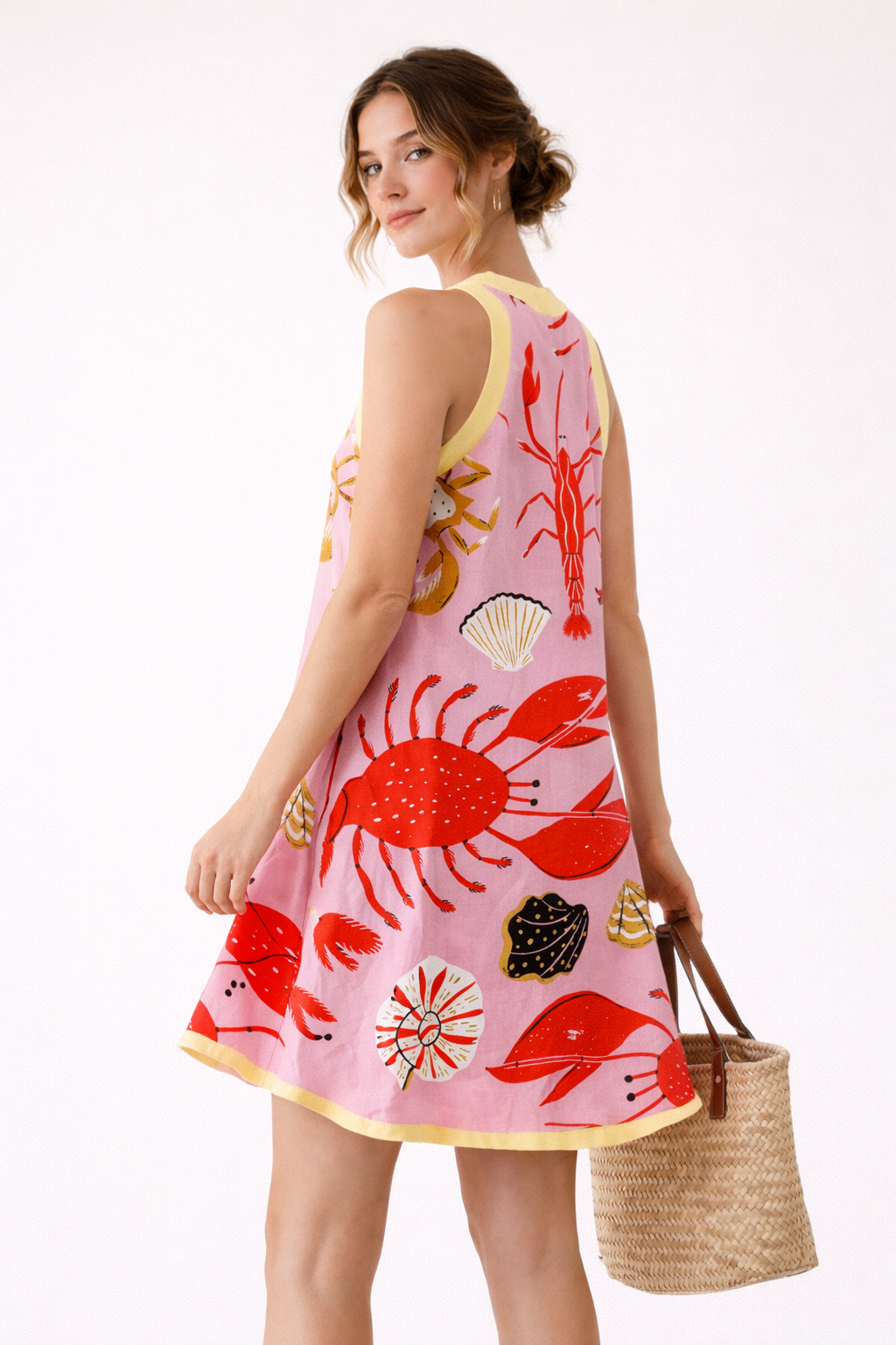 Vestido para mujer mini con estampado marino vibrante - Coral